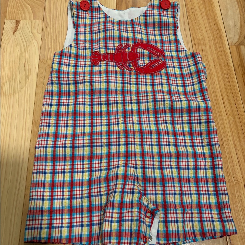 Kelly's Kids Vibrant Plaid Romper with Red Lobster